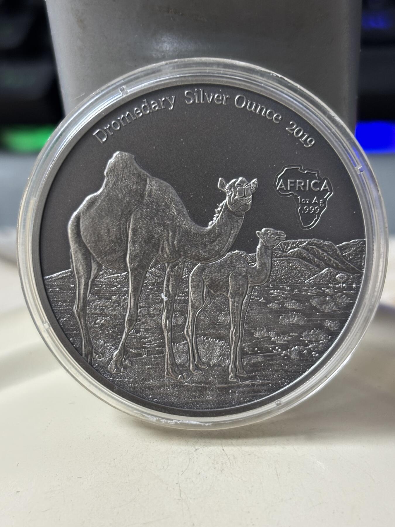 第186期拍卖 喀麦隆2019年动物骆驼1盎司仿古纪念银币，9999银，发行2000枚
