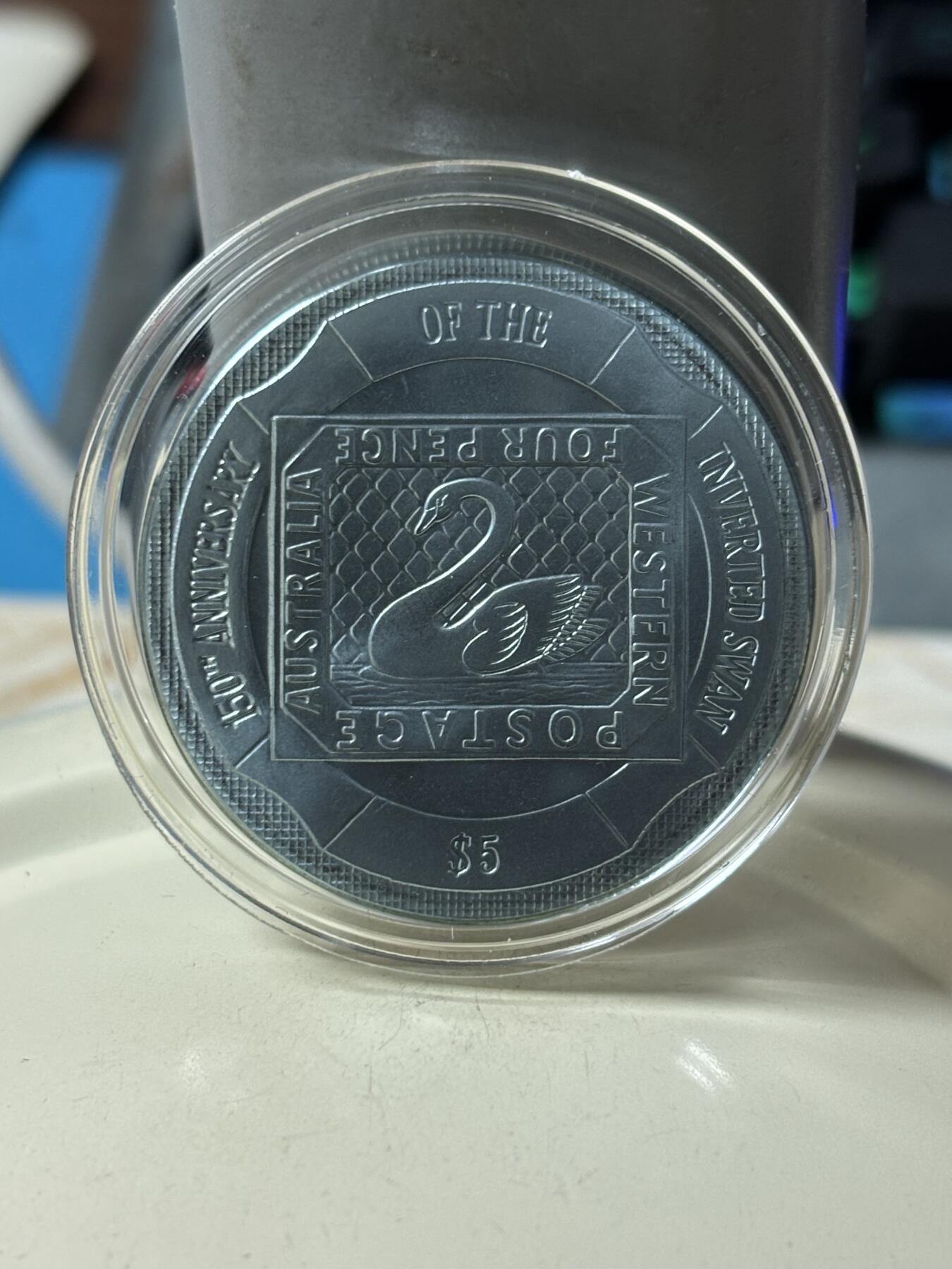 第186期拍卖 英属维尔京群岛2005 年倒天鹅邮票 青色 钛币 纪念币，10g，36.1mm，发行量7500枚