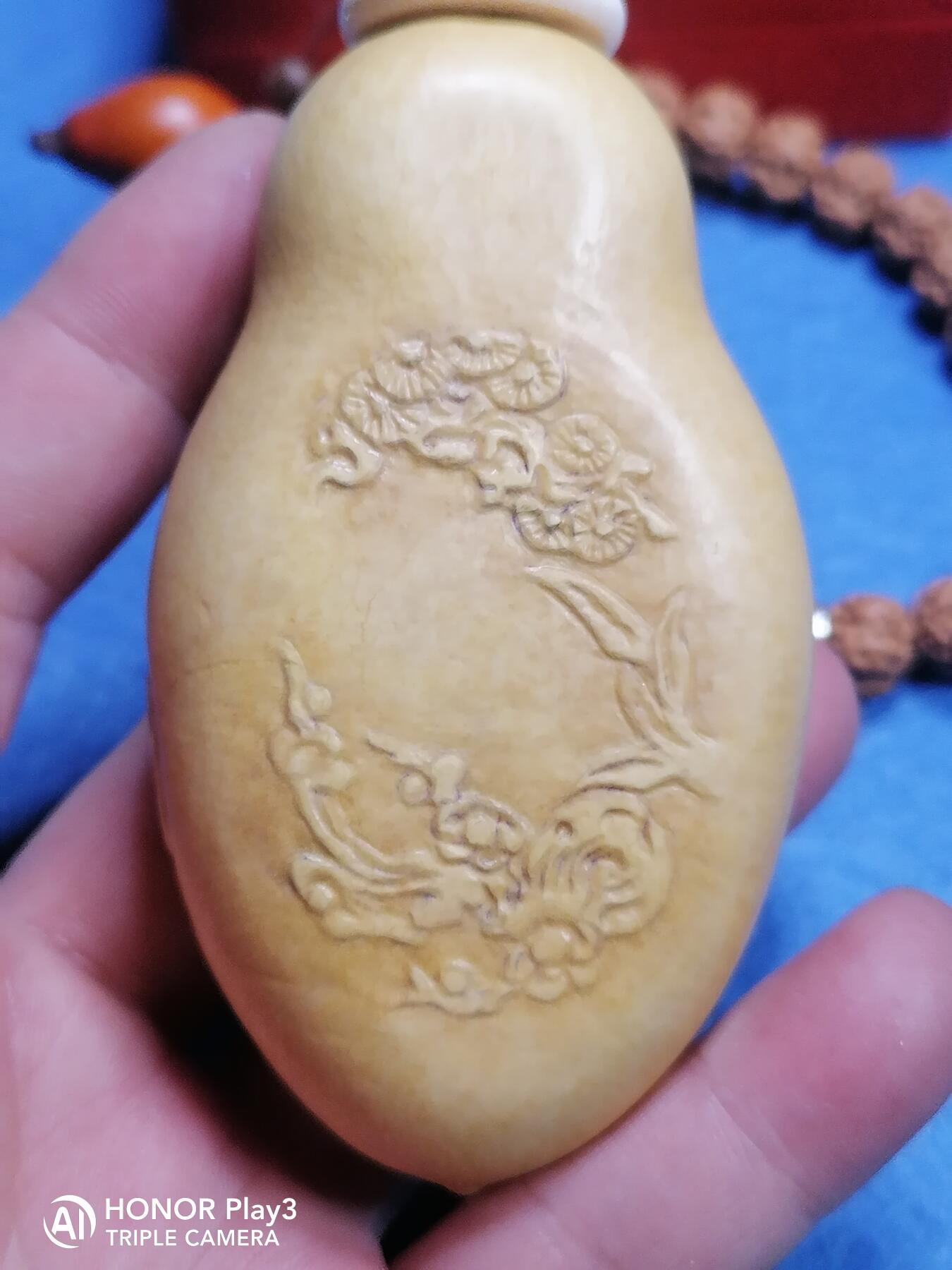 天然葫芦手工压花岁寒三友把件