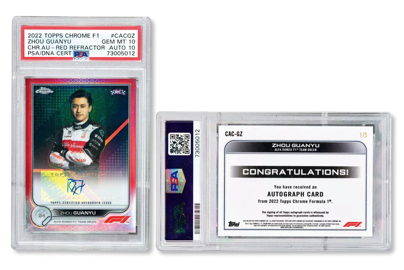 中贸圣佳2025年秋季拍卖会 众妙 2022年 TOPPS CHROME F1 周冠宇  比赛服实物周冠宇签字车手卡