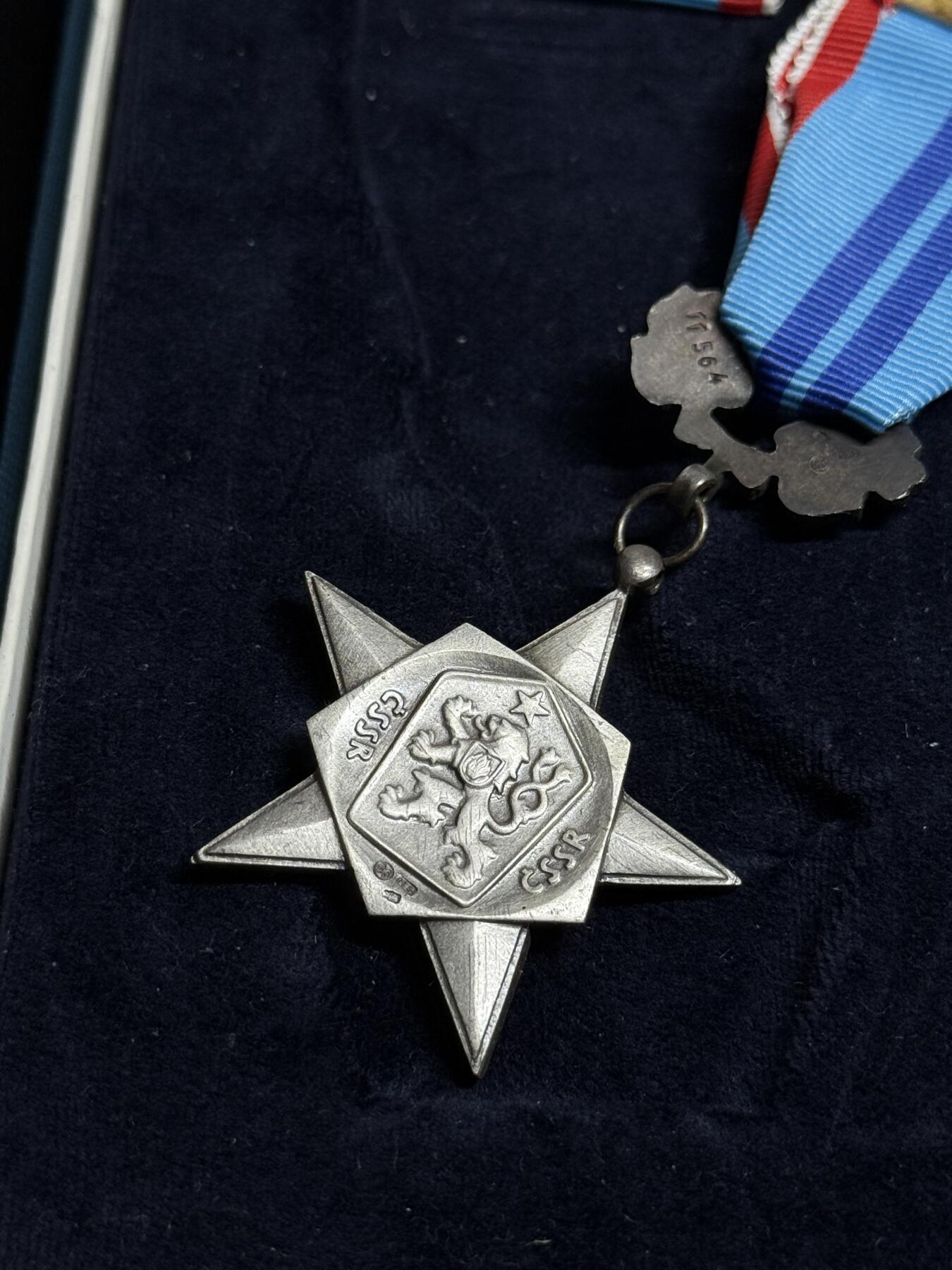 欢庆元旦！戎马世界章牌大赏第109期元旦大拍 捷克斯洛伐克劳动红星勋章，盒略齐全，银制，冷珐琅版