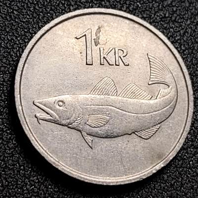 泉币菌-第148场-精品福利场 - 鱼 1981年 冰岛1克朗 镀镍钢硬币 21.5毫米 4克 巨人