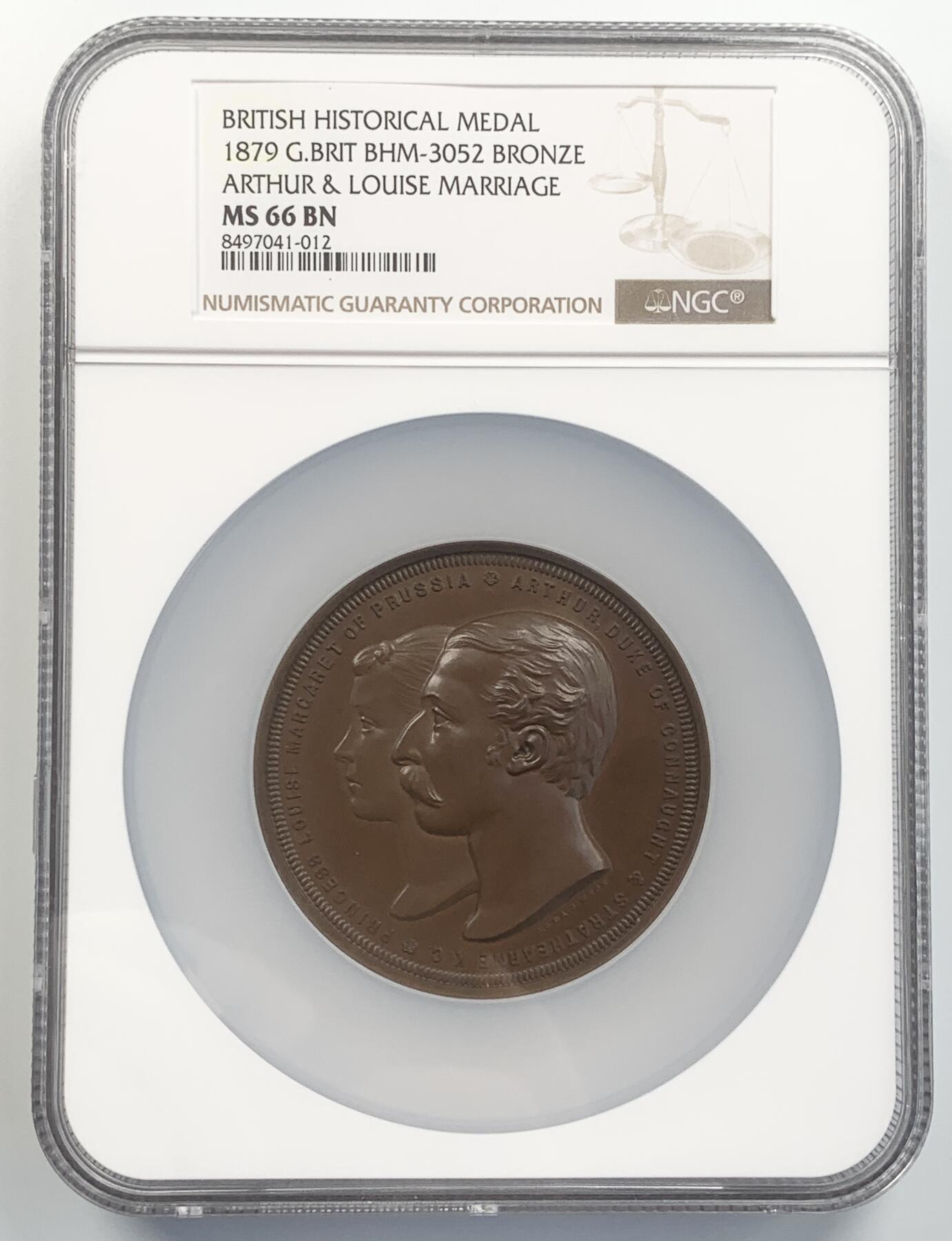 掌中浮雕-藏着的欧洲第046场 NGC MS66 : 1879年英国维多利亚女王第三子亚瑟王子和普鲁士的路易丝·玛格丽特公主结婚纪念铜章，63mm