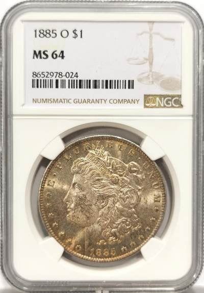 博洋堂世界钱币拍卖第153期（全场包邮） - NGC MS64 美国1885年摩根银币，卷首美彩，双面车轮光，背面霜感很强。