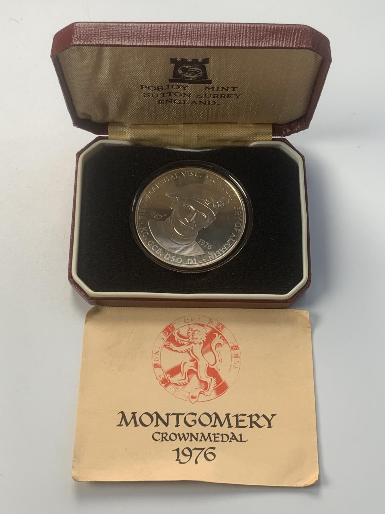 掌中浮雕-藏着的欧洲第046场 1976年英国陆军元帅二战名将蒙哥马利纪念银章，38.56mm，28.7g，原盒带标签