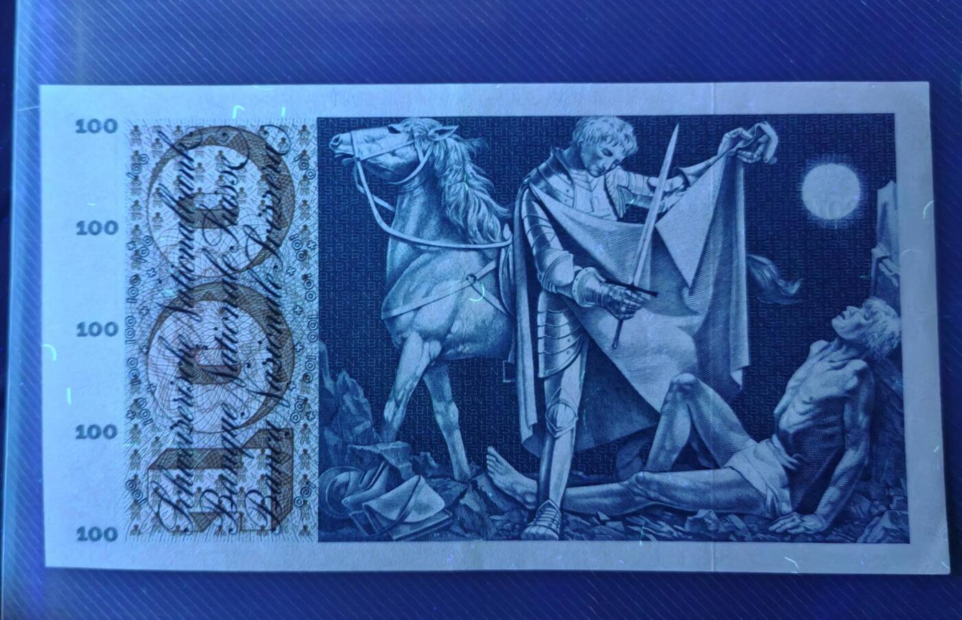 XF 1963年 瑞士100法郎纸币 圣马丁割袍