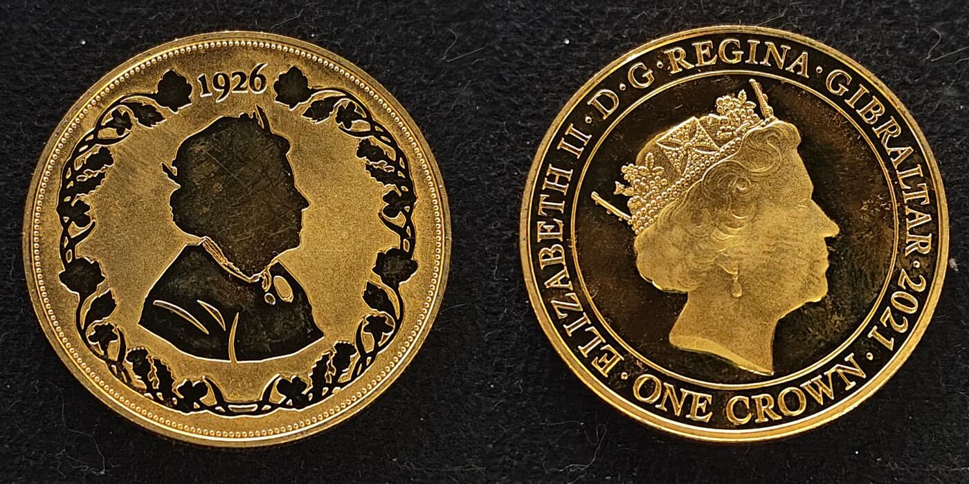 【全场包邮】纯粹捡漏拍489场（免费代拍第26场） 直布罗陀2021年1克朗伊丽莎白二世女王95岁大寿女王剪影镀金精制克朗型纪念币5枚全套