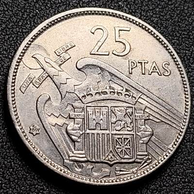 泉币菌-第148场-精品福利场 - 1957年 西班牙25比塞塔镍币 27mm 独裁者弗朗哥