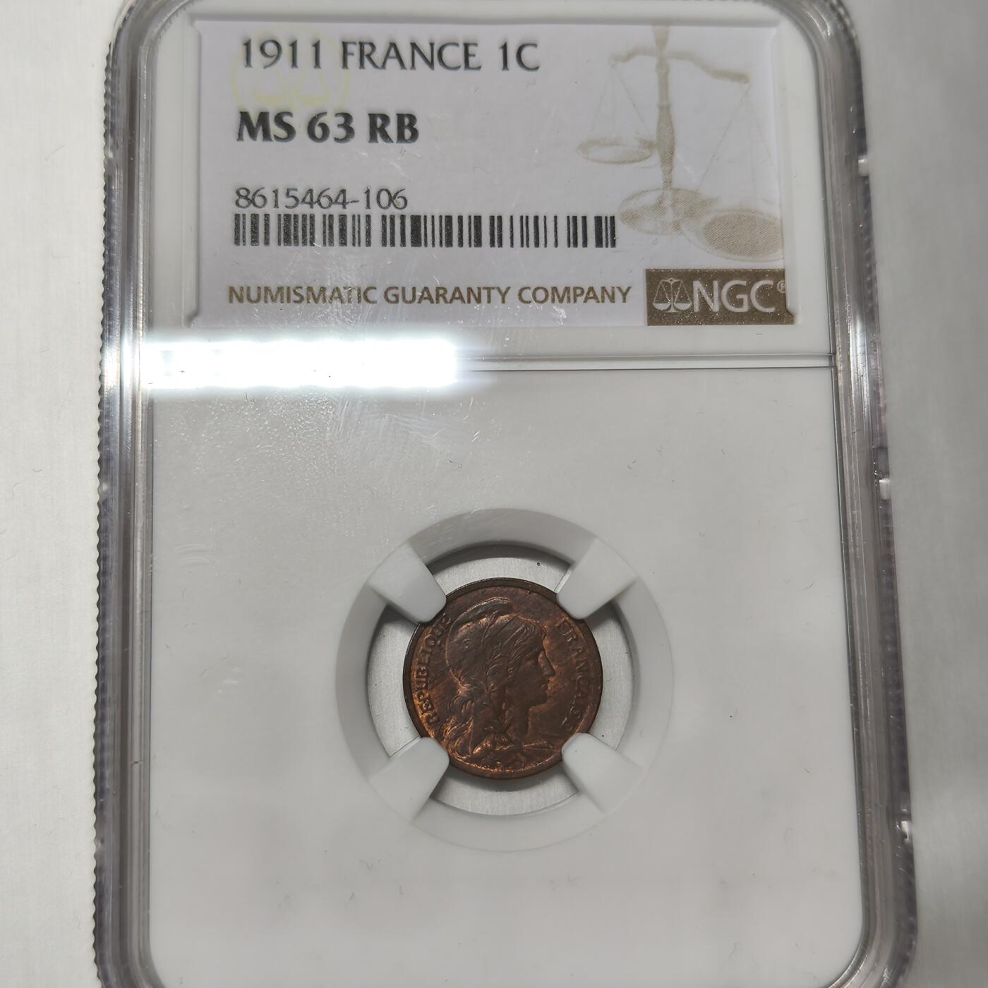 老蟹的宝藏🏴‍☠️ V NGC MS63RB 法国1911年1分