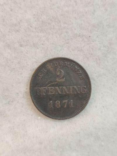 G&W世界散币，银币处理专场（第39场） - 德意志帝国建立前夕 萨克森 魏玛 艾森纳赫大公国 1871年2芬尼   德意志联邦向德意志帝国过渡阶段时期的辅币