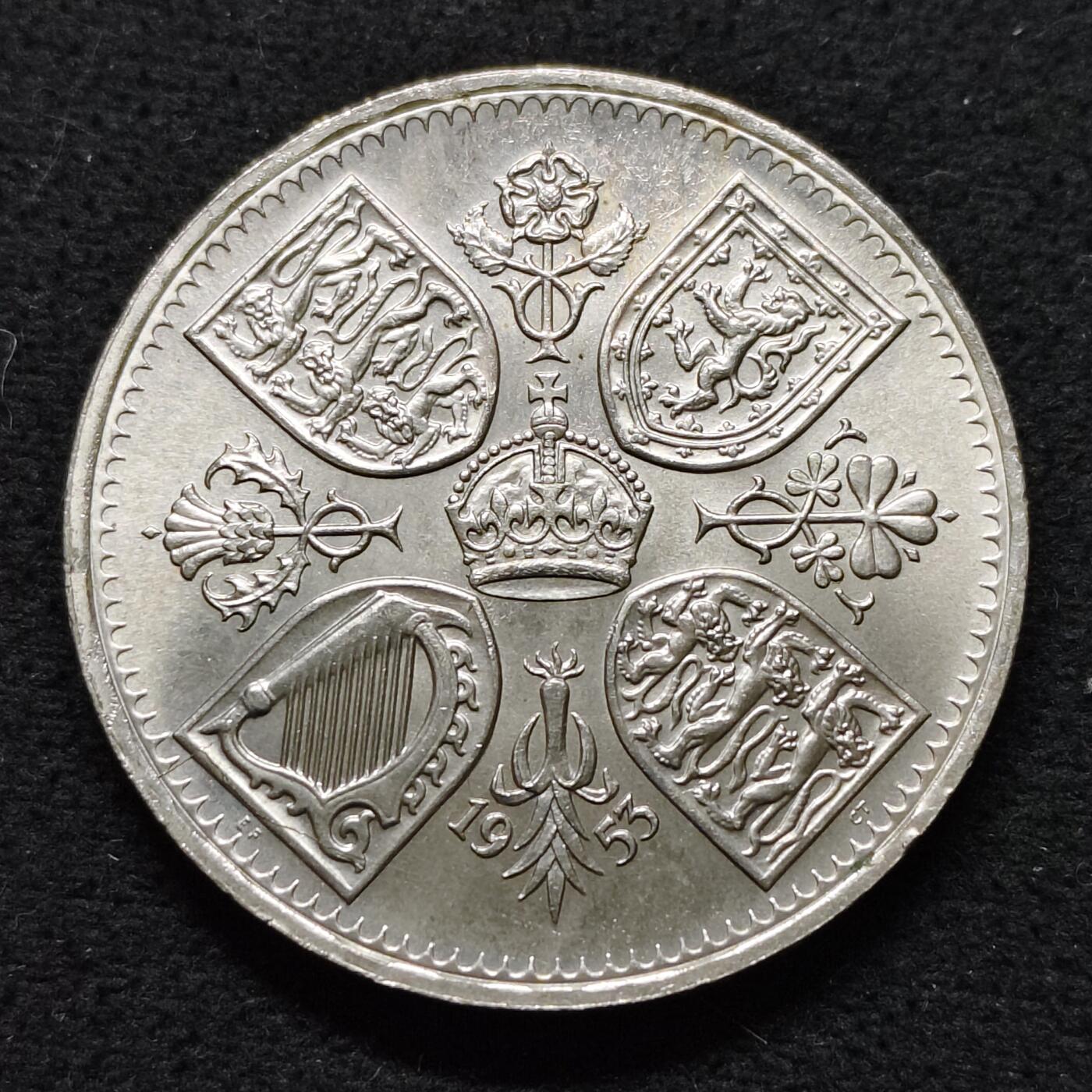 【全场包邮】纯粹捡漏拍486场（免费代拍第23场） 英国1953年5先令女王加冕克朗型纪念币