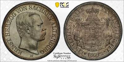 万国钱币拍卖第057期（万国冬季大拍） - PCGS MS64 1869年德国萨克森-阿尔滕堡邦徽流通1泰勒 难得小邦品种 丝绸转光原味香槟色包浆 PCGS季军分 高质量小邦收藏级品质