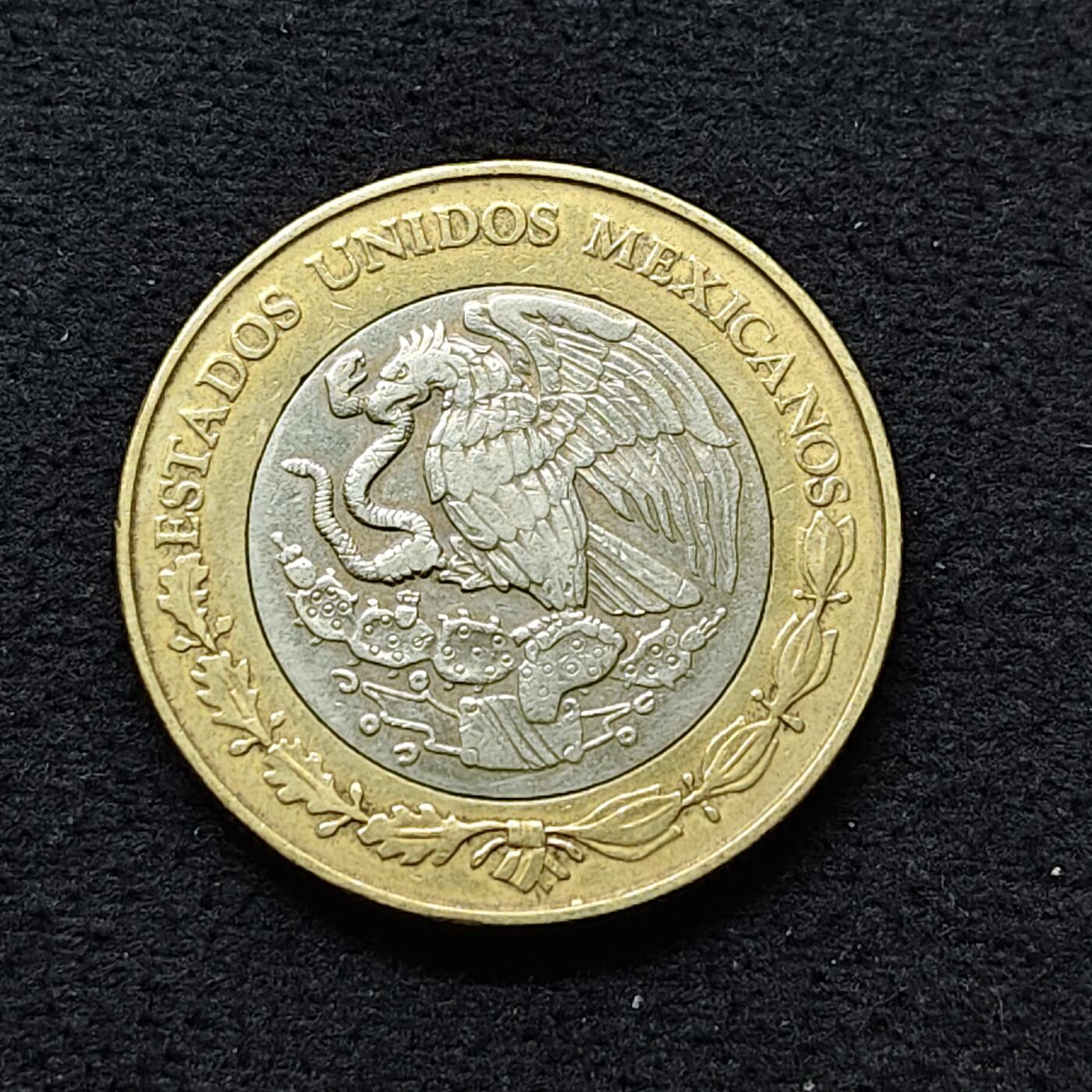 【全场包邮】纯粹捡漏拍486场（免费代拍第23场） 墨西哥1998年10元阿兹特克太阳神托纳蒂乌双色币