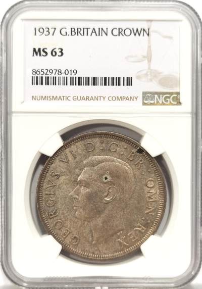 博洋堂世界钱币拍卖第153期（全场包邮） - NGC MS63 英国1937年乔治六世克朗银币，欧洲彩，颜色很漂亮，状态很好。