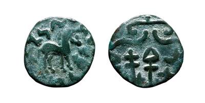 中贸圣佳2025年秋季拍卖会 争辉 中国历代古钱 - 汉·于阗国 汉佉二体钱“六铢钱” 19.55*2.50mm