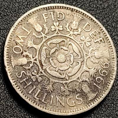 泉币菌-第148场-精品福利场 - 英国1966年2先令铜镍币 伊丽莎白二世硬币28.2mm