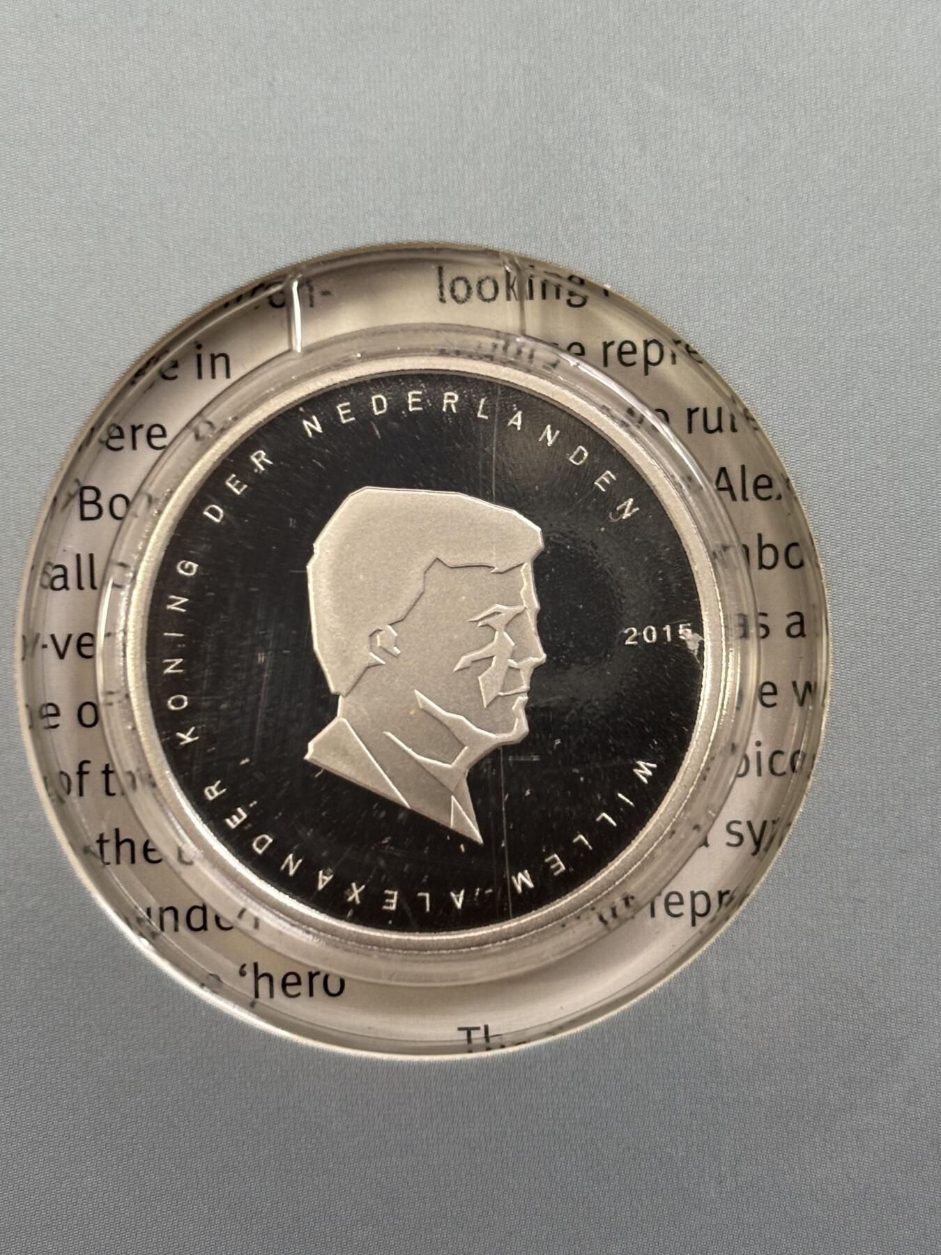 第185期拍卖 荷兰2015年5欧元精制银币 滑铁卢战役 15.5克925银 发行量：1万2千5百 卡装