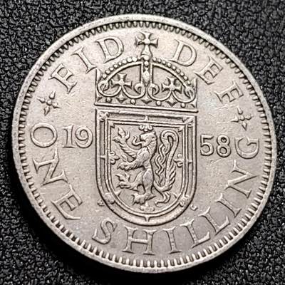 泉币菌-第148场-精品福利场 - 1958年 英国1先令镍币 女王像苏格兰版 23.5mm 