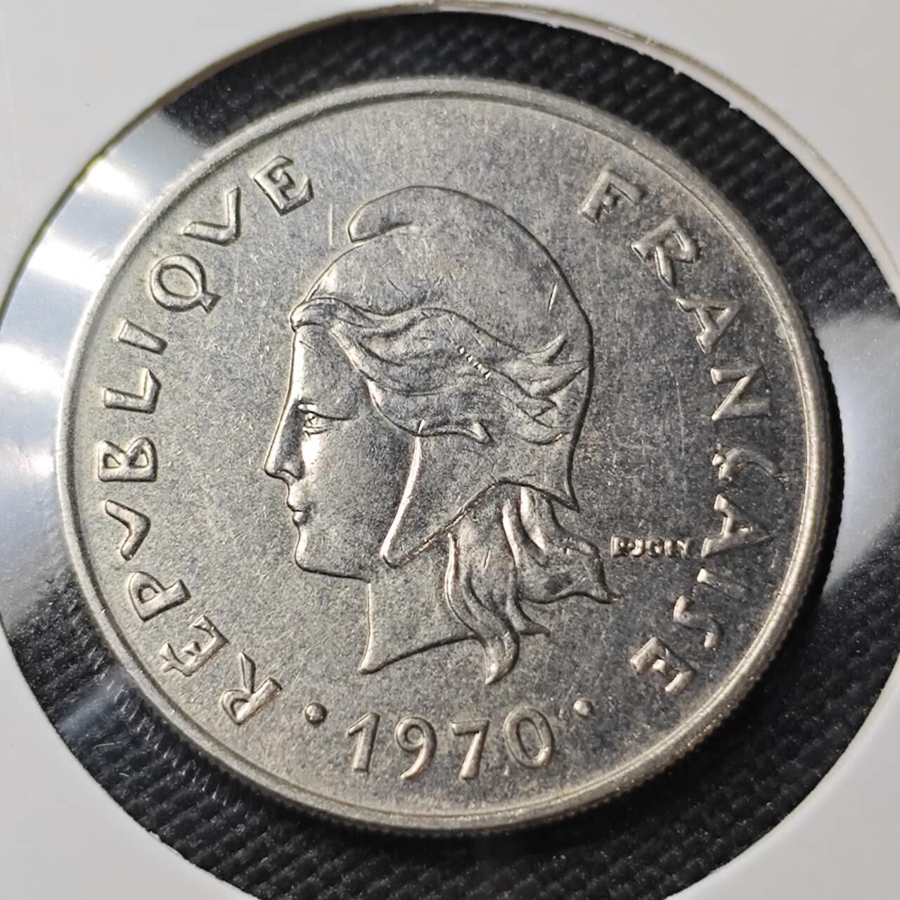 KK钱币收藏小铺 第382期  2月预留时间 周末发货 1970新喀里多尼亚20法郎