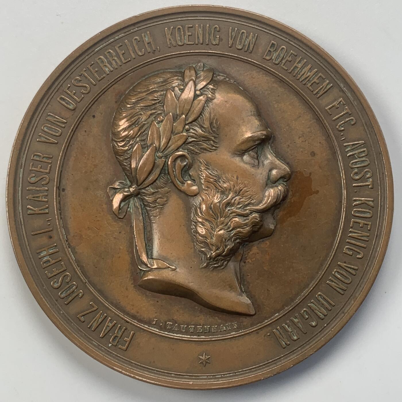 掌中浮雕-藏着的欧洲第046场 1873年奥地利维也纳世界博览会纪念大铜章，70mm，奥地利著名章牌雕刻家约瑟夫.托藤海因（Josef Tautenhayn）作品