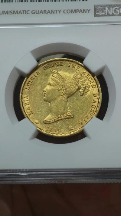 PCGS-AU58意大利帕尔马大公国玛丽露易丝40里拉金币