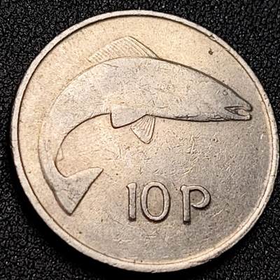 泉币菌-第150场-精品福利场 - 鲑鱼 爱尔兰1980年 10便士白铜硬币 竖琴 28.5毫米 真品钱币