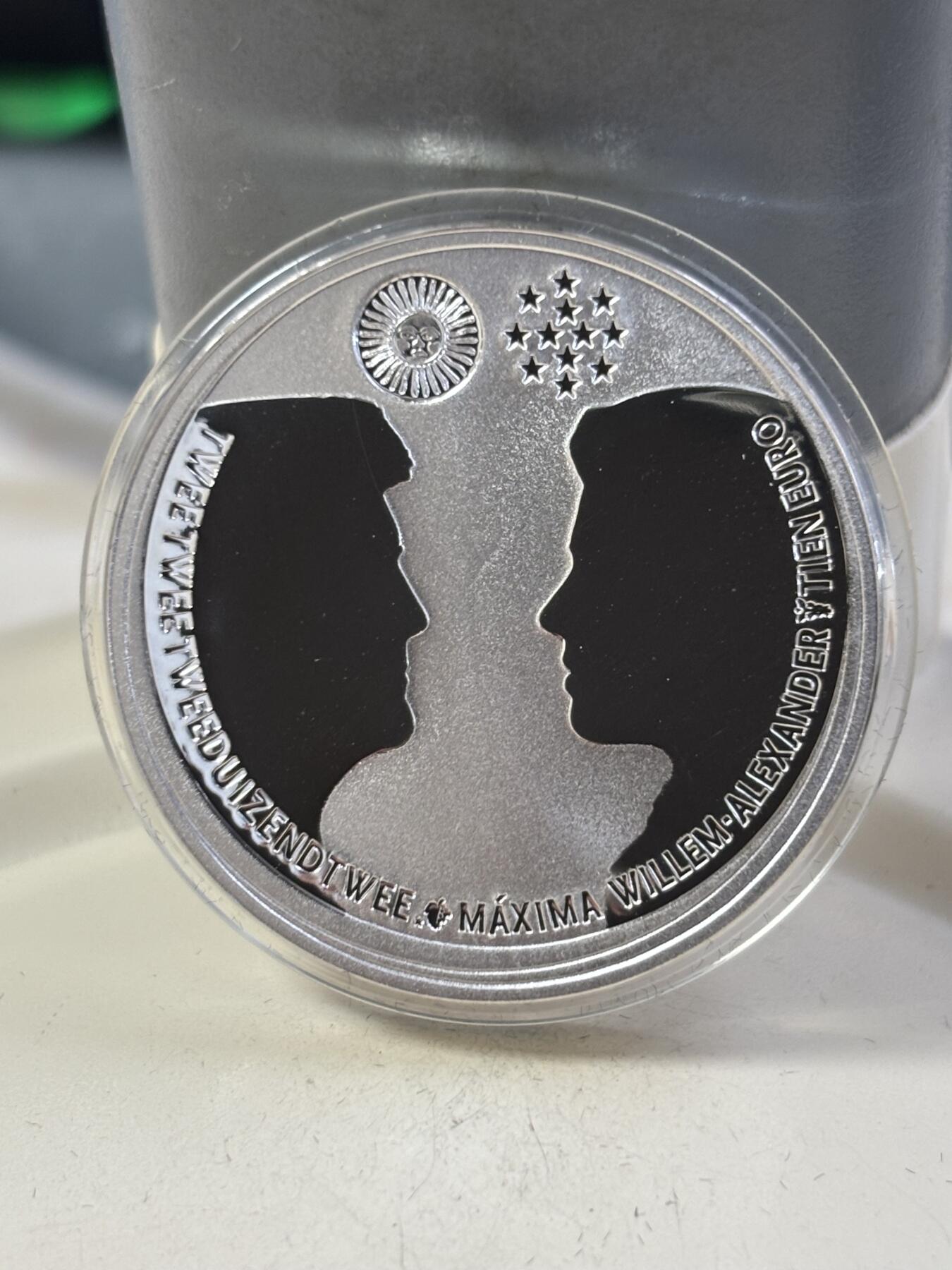 第185期拍卖 荷兰2002年10欧类精制银币 皇家婚礼（威廉-亚历山大和马克西玛） 17.8克925银 发行量：8万 盒证全