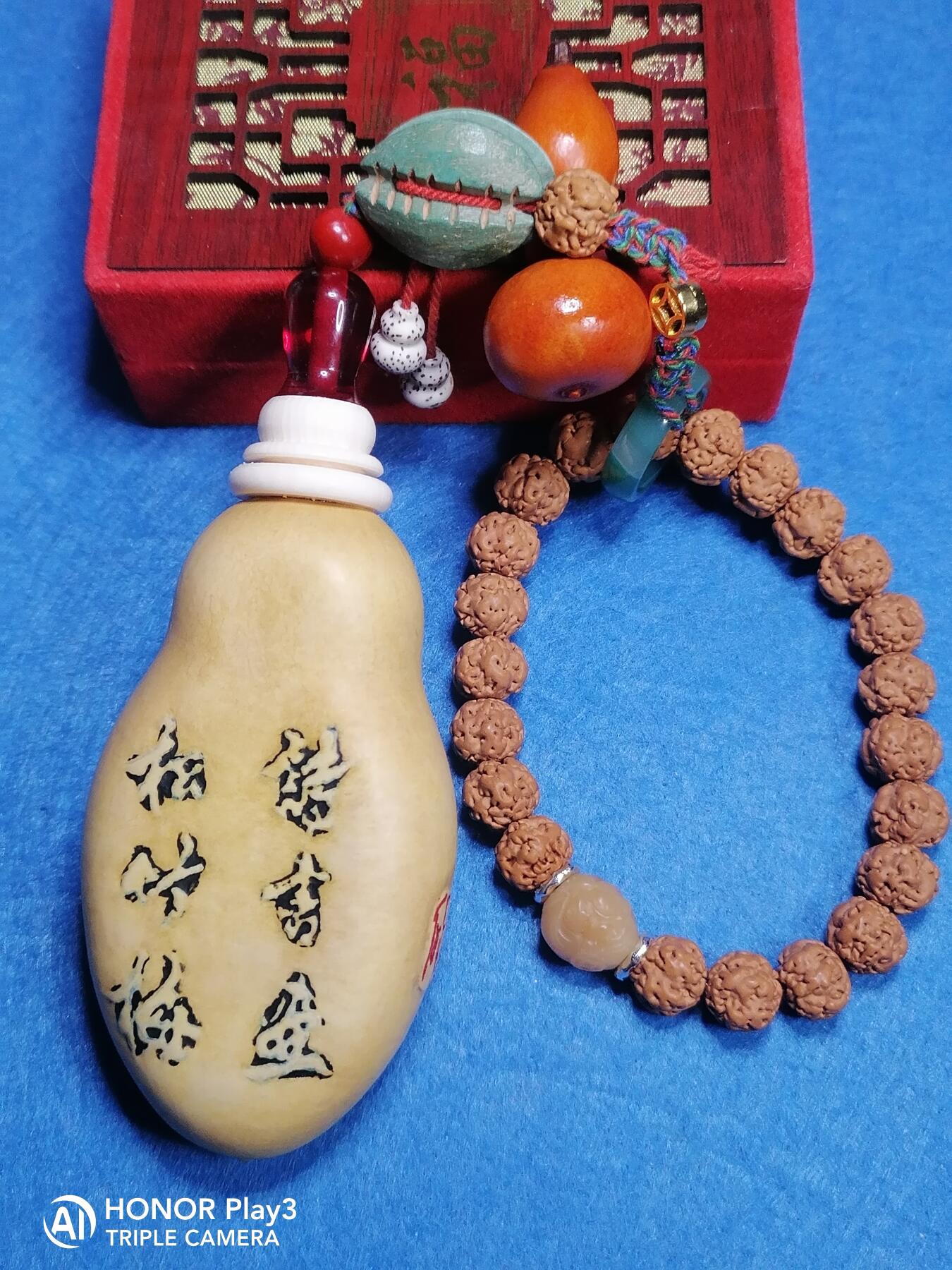 天然葫芦手工压花岁寒三友把件