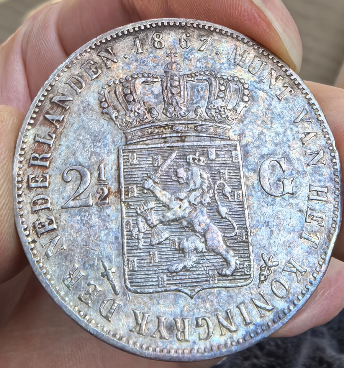 荷兰1867早年威廉三世2.5盾大银币 