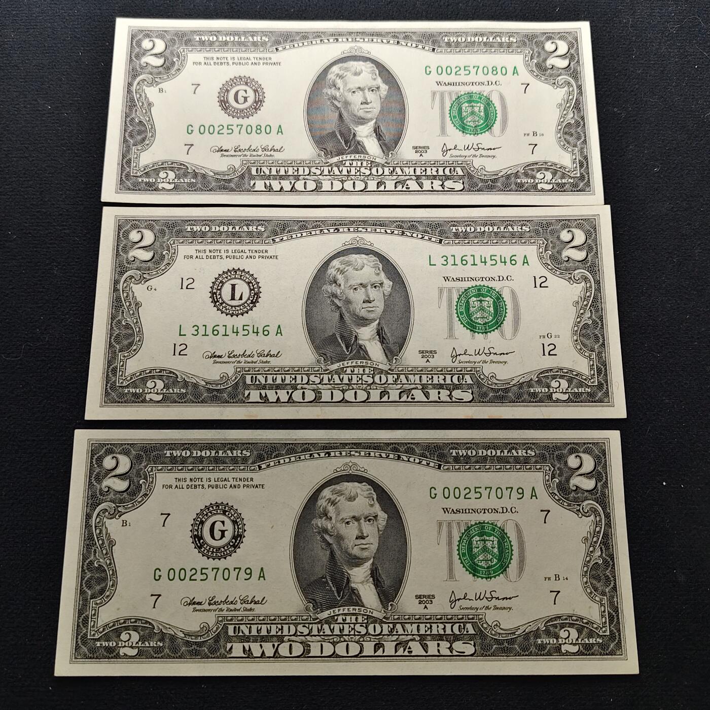 【全场包邮】纯粹捡漏拍486场（免费代拍第23场） 【纸钞】美国2元纸钞3枚一组