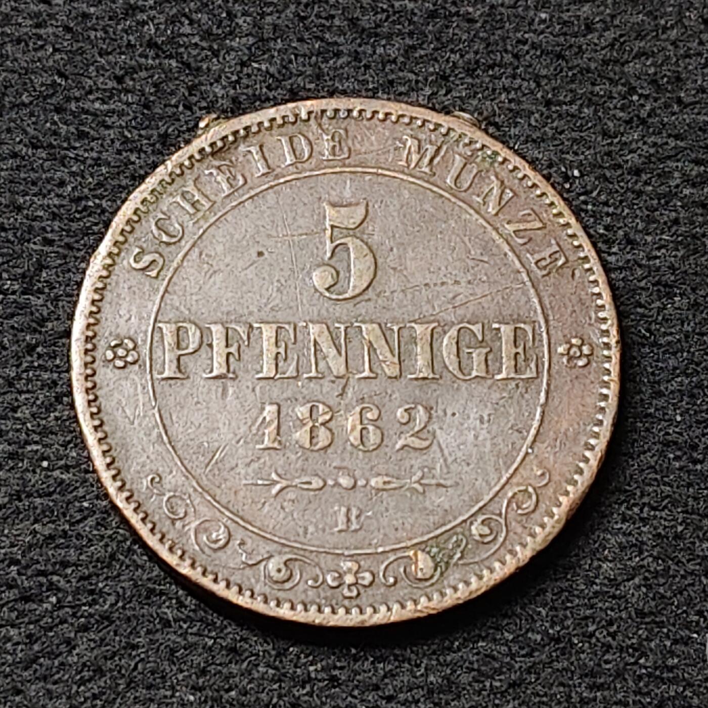 【全场包邮】纯粹捡漏拍486场（免费代拍第23场） 德国萨克森1862年5芬尼铜币-拆镶