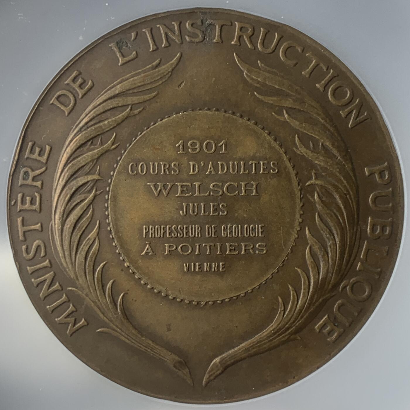 掌中浮雕-藏着的欧洲第046场 公博MS61 ： 1901年法国成人教育铜章，50mm