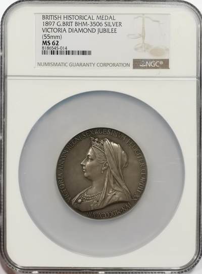 博洋堂世界钱币拍卖第153期（全场包邮） - NGC MS62 英国1897年维多利亚登基60周年大银章 55mm 大盒封装 状态十分不错 非常经典的英国银章之一
