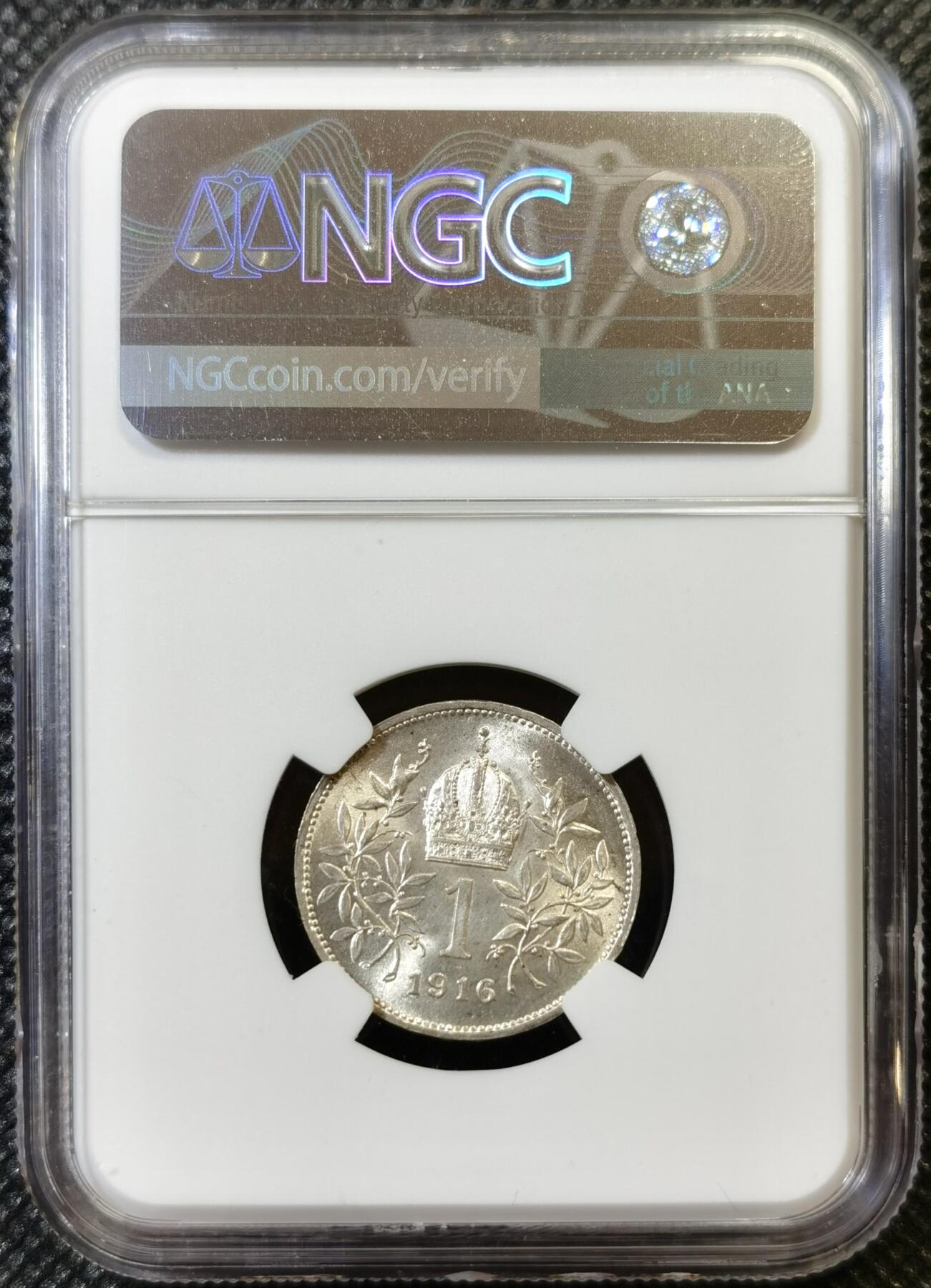 甄臻铺-世界币章拍卖（第44期）精品场拍品征集中，送拍享返佣金等优惠多多 NGC-MS63 奥地利1916年1克朗银币 高分超级转光 弗朗茨约瑟夫一世 皇后是大名鼎鼎的茜茜公主