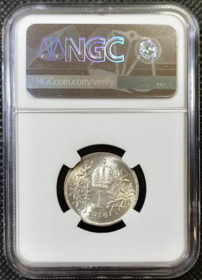 甄臻铺-世界币章拍卖（第44期）精品场拍品征集中，送拍享返佣金等优惠多多 NGC-MS63 奥地利1916年1克朗银币 高分超级转光 弗朗茨约瑟夫一世 皇后是大名鼎鼎的茜茜公主