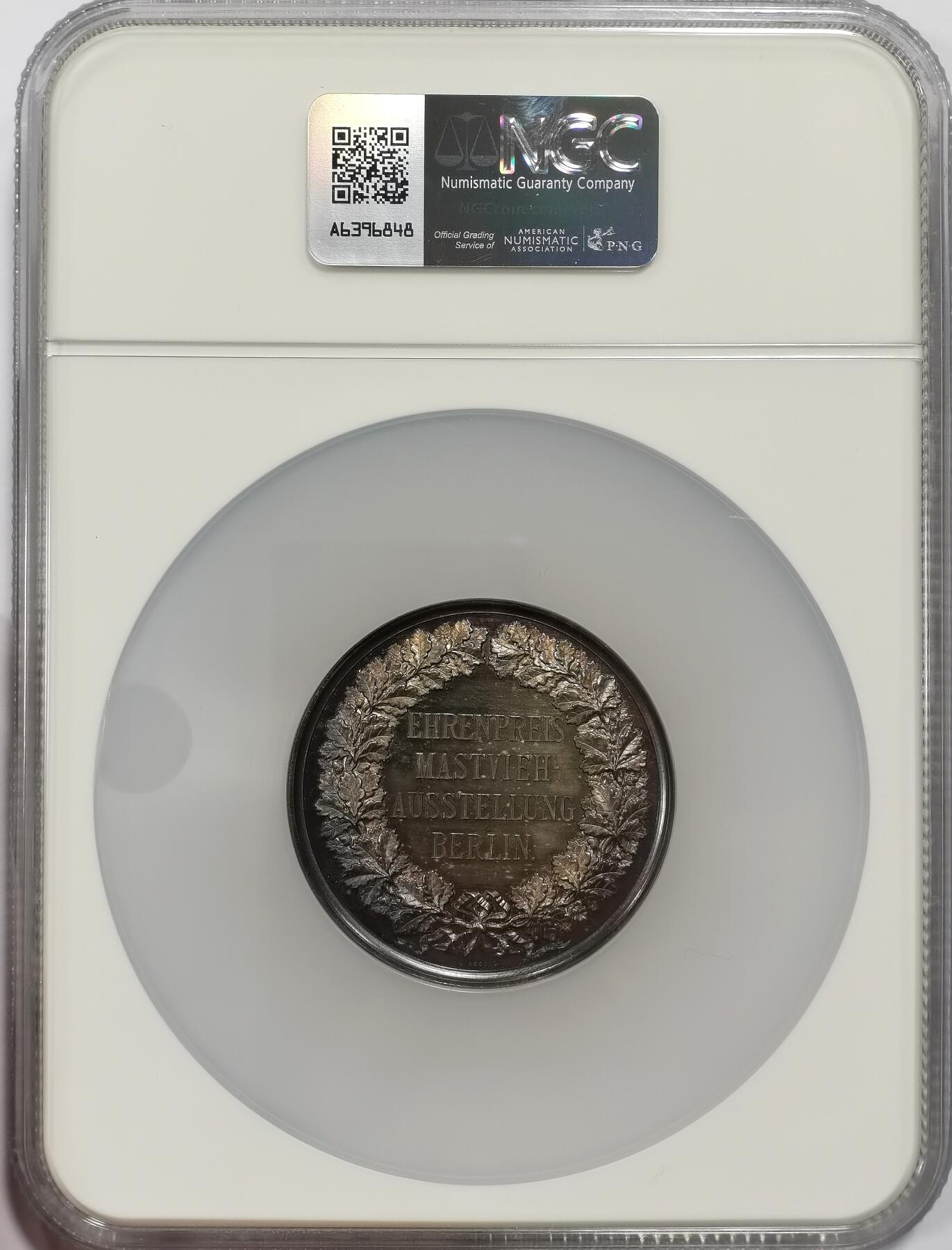 博洋堂世界钱币拍卖第153期（全场包邮） NGC MS63 唯一冠军！德国loos设计19世纪世博会大银51mm，超高浮雕，镜面压铸，名家设计！63分极其不易，毫无任何缺陷！