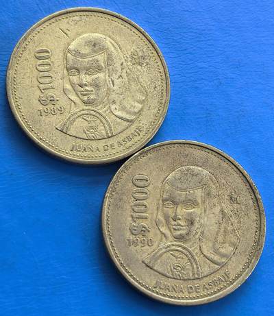 外国优质老铜币高银银币，周六九点倒数截拍，满百包邮，持续收拍 - 墨西哥90年代1000比索2枚