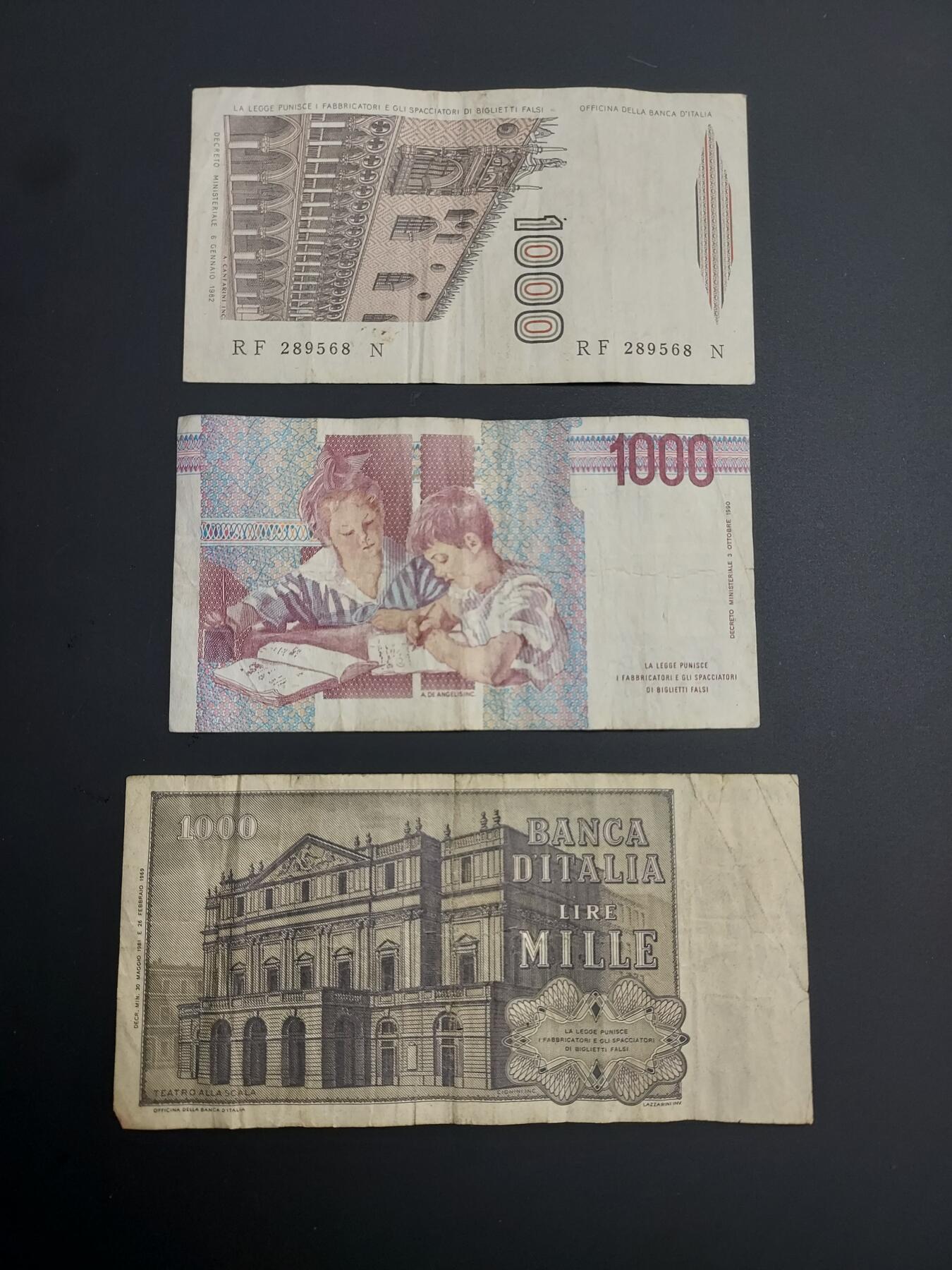 博彦收藏    12月22日 8点 钱币专场 全场包邮 意大利1000里拉3种 流通品