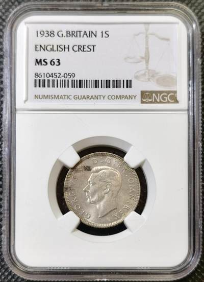 甄臻铺-世界币章拍卖（第44期）精品场拍品征集中，送拍享返佣金等优惠多多 - NGC-MS63 英国1938乔治六世先令银币，英格兰版，BU状态好