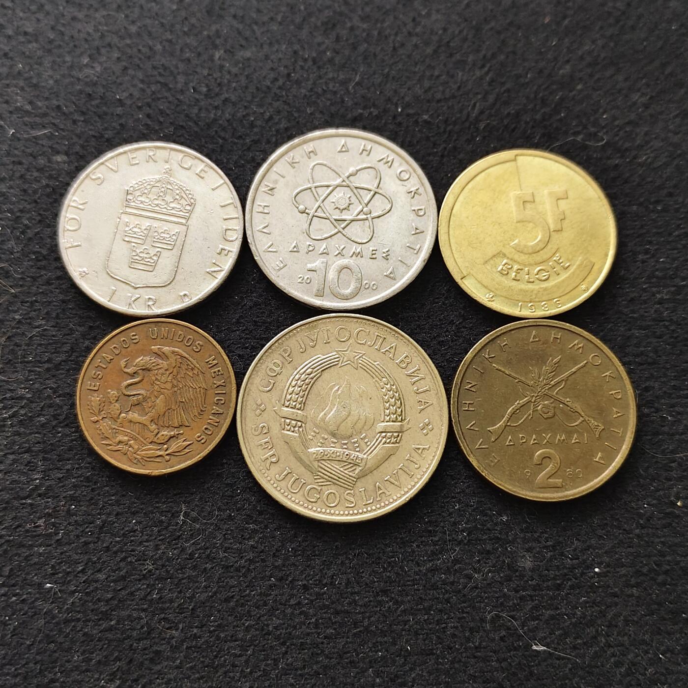 【全场包邮】纯粹捡漏拍486场（免费代拍第23场） 世界各国各年份散币6枚一组-希腊+墨西哥+比利时+南斯拉夫+瑞典