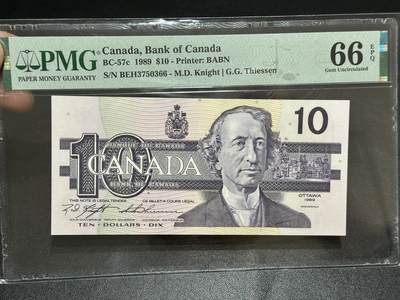 《外钞收藏家》第五百九十五期（优品场）（本平台长期征集拍品、欢迎藏友们联系合作） - 1989年加拿大鸟版10加元 PMG66 尾366