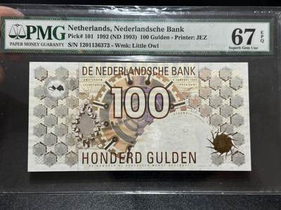 《外钞收藏家》第五百九十五期（优品场）（本平台长期征集拍品、欢迎藏友们联系合作） - 199年荷兰齿轮版100盾 PMG67