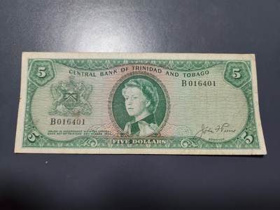 12月17号晚上8点 外国纸币自动截拍第73场 - 特立尼达和多巴哥1964年5元 戎装女王 稀少