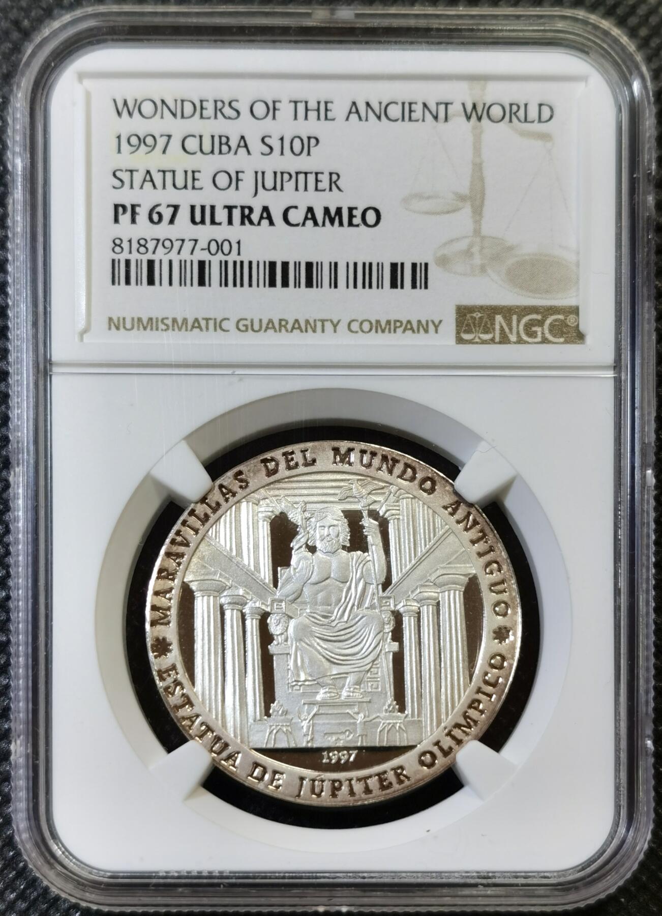 甄臻铺-世界币章拍卖（第44期）精品场拍品征集中，送拍享返佣金等优惠多多 NGC-PF67ULTRA CAMEO 古巴 1997年 10比索 古巴古代七大奇迹系列-宙斯神殿 （15克/35.8mm/999银）