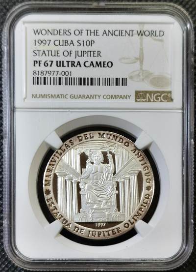甄臻铺-世界币章拍卖（第44期）精品场拍品征集中，送拍享返佣金等优惠多多 - NGC-PF67ULTRA CAMEO 古巴 1997年 10比索 古巴古代七大奇迹系列-宙斯神殿 （15克/35.8mm/999银）