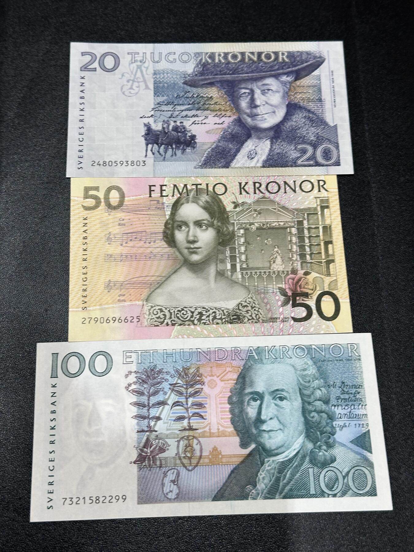 《外钞收藏家》第五百九十五期（优品场）（本平台长期征集拍品、欢迎藏友们联系合作） 瑞典初版20、50、100克朗 3张一起 全新UNC 