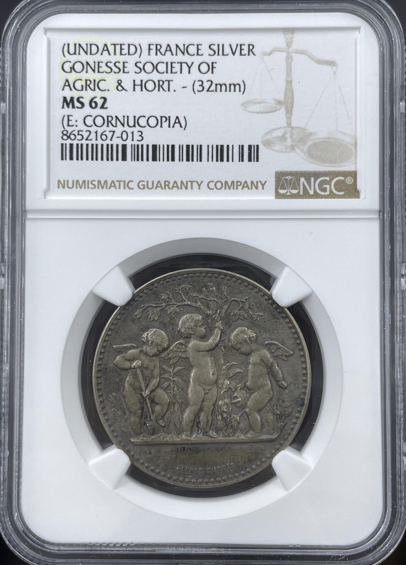 「木头集藏」“冬至雅藏”——章牌精品专场！ A.Dubois～法国园艺协会银奖章，MS 62，直径：32 mm，名家作品，品相不错。