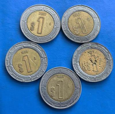 外国优质老铜币高银银币，周六九点倒数截拍，满百包邮，持续收拍 - 墨西哥双色1比索5枚