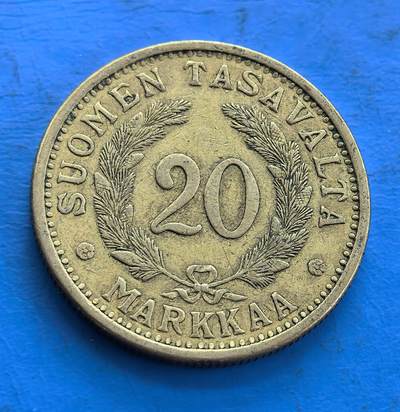 外国优质老铜币高银银币，周六九点倒数截拍，满百包邮，持续收拍 - 少见芬兰1938年发行的20马克，见证芬兰特定历史时期，对研究芬兰货币史、20 世纪 30 年代芬兰经济文化等有史料价值 。