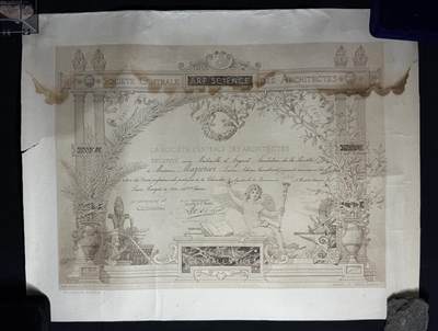 欢庆元旦！戎马世界章牌大赏第109期元旦大拍 - 法国中央建筑师协会银奖证书，1920年授予Lucien Adrien Laurent